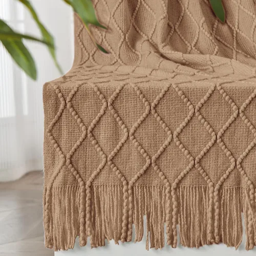 Miniatura 19 de inhand Mantas de punto para sofá y cama, manta de punto suave y acogedora con borlas, mantas decorativas ligeras y mantas decorativas de granja