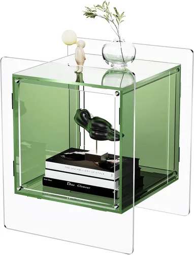 Miniatura 10 de Mesita de noche acrílica colorida con estante de almacenamiento abierto, mesa auxiliar transparente para sala de estar (1, negro)