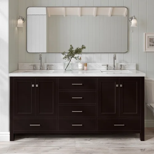 Miniatura 19 de ARIEL Cambridge - Mueble de baño espresso de 43 pulgadas con fregadero, borde de mármol italiano de carrara de 1.5 pulgadas, madera maciza