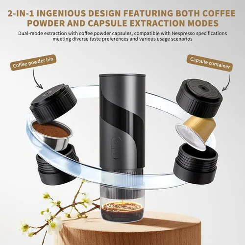 Miniatura 3 de Cafetera portátil recargable de viaje con USB-C, 20 bar, cafetera eléctrica para acampar y viajar, cafetera de coche 3 en 1, compatible con café