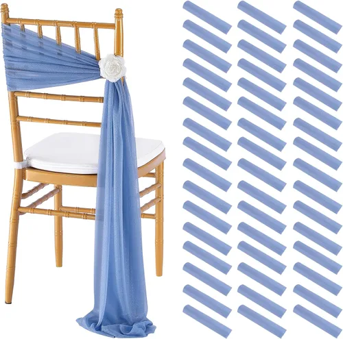 Miniatura 24 de Fanqisi 16 cintas para sillas con cintas de 8 pies de largo, cortinas de tela suave para decoración de bodas, iglesias, sillas, pasillos