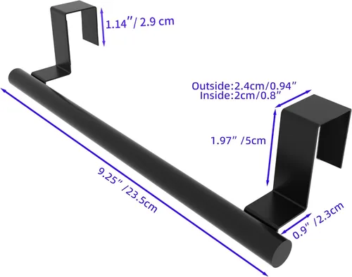 Miniatura 5 de Barra toallero para puerta de gabinete - Individual, de acero inoxidable y negro mate sobre puerta de armario