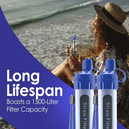 Miniatura 5 de Paquete de 2 popotes de filtro de agua – Dispositivo purificador de agua – Portátil de supervivencia personal de filtración de agua – para kits