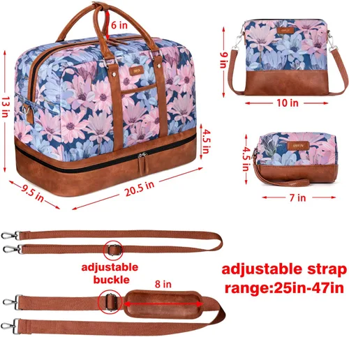 Miniatura 27 de IBFUN Bolsas de fin de semana para mujer, bolsa grande de lona para viaje, bolsa de viaje con compartimento para zapatos, 21 pulgadas, juego de 3