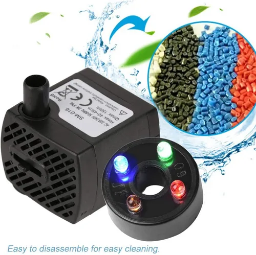 Miniatura 5 de Boquite Mini bomba de agua sumergible (150 l/h, 1.5 W), bomba de agua para acuario, bomba de tanque de peces, bomba de agua ultra silenciosa con luz