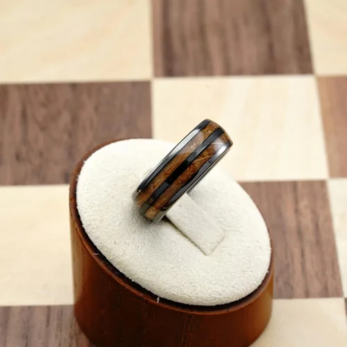 Miniatura 4 de 100S JEWELRY Anillos de tungsteno gris plomizo para hombre, barril de whisky, incrustaciones de madera de grano de madera, anillo de compromiso