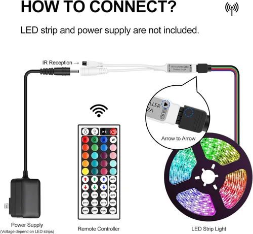 Miniatura 6 de RGBZONE - Controlador LED de 4 pines, mando a distancia inalámbrico IR de 44 teclas, controlador de tira de luces LED RGB DC 5V/12V/24V para tiras