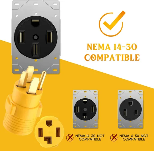 Miniatura 6 de Kanayu Adaptador de cargador EV compatible con NEMA 14-50P a 14-30R, adaptador de 4 clavijas de 50 amperios a 30 amperios para cargador o secadora