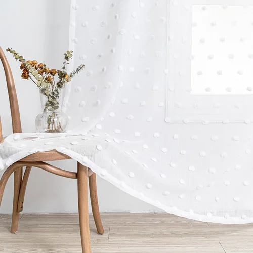 Miniatura 9 de MYSKY HOME Cortinas cortas para ventana pequeña, paneles de gasa transparente blanca de 45 pulgadas de largo con ribete de pompones para cocina, Pom
