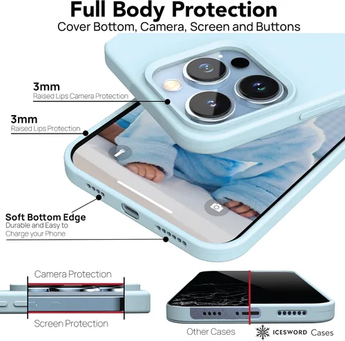 Miniatura 3 de IceSword Compatible con iPhone 13 Pro Max, funda protectora delgada de silicona líquida para teléfono, suave mate lindo para hombres y mujeres, Azul