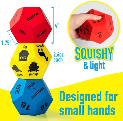 Miniatura 5 de Dados de ejercicio para niños, equipo de PE para escuela primaria, juegos de recreo interior y equipo de ejercicio para niños al aire libre