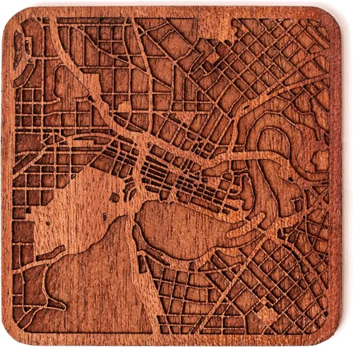 Miniatura 116 de Posavasos Amsterdam Map by O3 Design Studio, 1 pieza, posavasos de madera Sapele con mapa de la ciudad, hecho a mano, varias ciudades opcionales