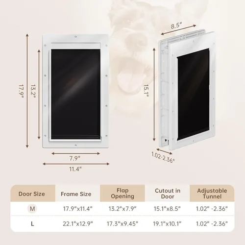 Miniatura 7 de Puerta para Perros Sin Óxido con Marco de Plástico Duradero, Puerta para Perros Mediana para Puertas Interiores y Exteriores, Puerta para Perros