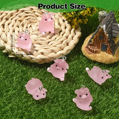Miniatura 2 de 36 dijes luminosos de cerdo de resina que brillan en la oscuridad, mini colgantes de cerdo rosa, lindos dijes de animales para pulseras, collares