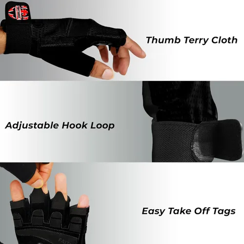 Miniatura 2 de FIGHTSENSE Guantes de entrenamiento para hombres y mujeres, guantes de levantamiento de pesas con agarre mejorado, palma acolchada, correas