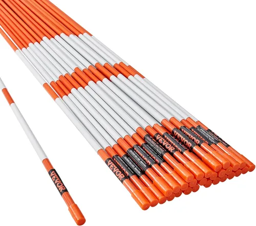 Miniatura 10 de VEVOR Marcadores de entrada, 50 PIEZAS 48 pulgadas, 0.31 pulgadas de diámetro, postes de fibra de vidrio naranja con cinta reflectante para nieve