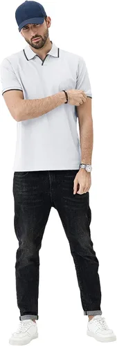 Miniatura 5 de Aiyino Polo de manga corta para hombre, estilo casual, ajustado, cuello en V, diseño básico, de algodón