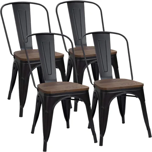 Miniatura 8 de Furmax Sillas de comedor de metal con asiento de madera, para uso en interiores y exteriores, apilables, elegantes, para comedor, bistró, cafetería