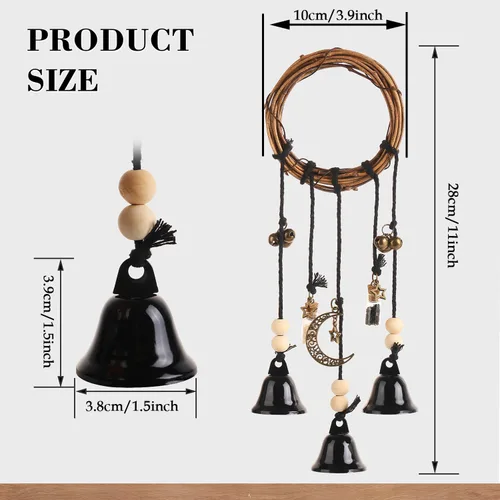 Miniatura 3 de Campanas de bruja para pomo de puerta para protección Campanas colgantes de viento Campanas decorativas hechas a mano para decoración bohemia