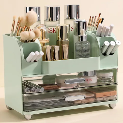Miniatura 8 de Organizador de maquillaje Anyoifax para encimera con cajones grandes, organizador de tocador con soporte para brochas, almacenamiento