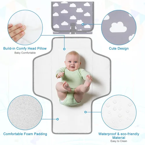Miniatura 2 de Accmor Cambiador de pañales portátil, cambiador de bebé impermeable, almohadillas de cambio de pañales plegables para bebé Nube