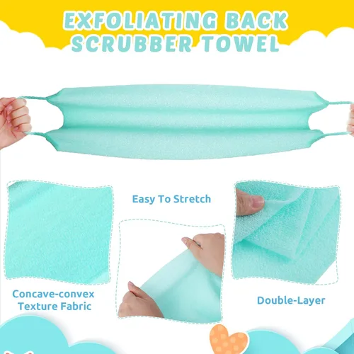Miniatura 3 de Paquete de 3 unidades exfoliante de espalda con asas, paño exfoliante de nailon de longitud extendida, cepillo exfoliante corporal con correa