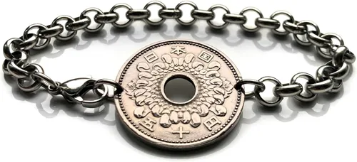 Miniatura 2 de 1963 Japan Nippon 50 Yen coin bracelet Chrysanthemum flower Tokyo Kobe Osaka Yokohama Fukuoka Sendai Nagoya Sapporo Okinawa Hiroshima Chiba Saitama