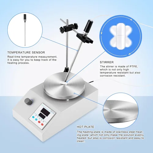 Miniatura 3 de Agitador magnético placa caliente cámara de agitación de 5.9 pulgadas, temperatura máxima de 2400 rpm y 482 ℉, mezclador magnético con barra