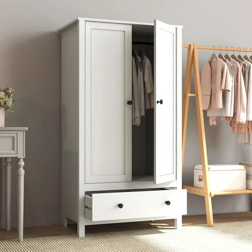 Miniatura 3 de Panana Armario de 2 puertas, armario con cajón para dormitorio (blanco)
