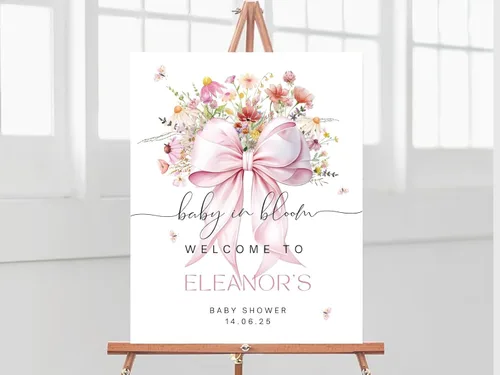 Miniatura 21 de Letrero de bienvenida editable de flores silvestres para baby shower, letrero de mariposa para baby shower, letrero con nombre personalizado
