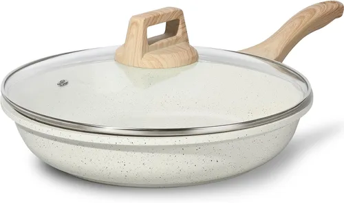 ESLITE LIFE Sartén antiadherente de cerámica con tapa, sartenes de cocina no tóxicas para tortilla de huevo compatibles con todas las estufas (gas,