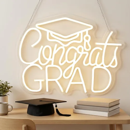 Miniatura 6 de Letrero de Felicitaciones Graduación Neón 2025 - Decoración de Graduación USB Blanca Cálida para Telón de Fondo, Dormitorio, Noche de Prom AA- Blanco