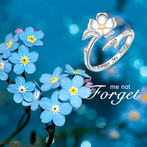 Miniatura 7 de Yearace Forget Me Not - Anillos para mujer, de plata de ley, Myosotis Scorpioides, floral, ajustable, con flores