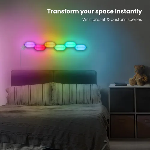 Miniatura 9 de Feit Electric Luces LED Inteligentes Hexagonales de Azulejos, 7" Cada Una, Conectables, Persecución de Color RGBW, WiFi de 2.4GHZ Habilitado