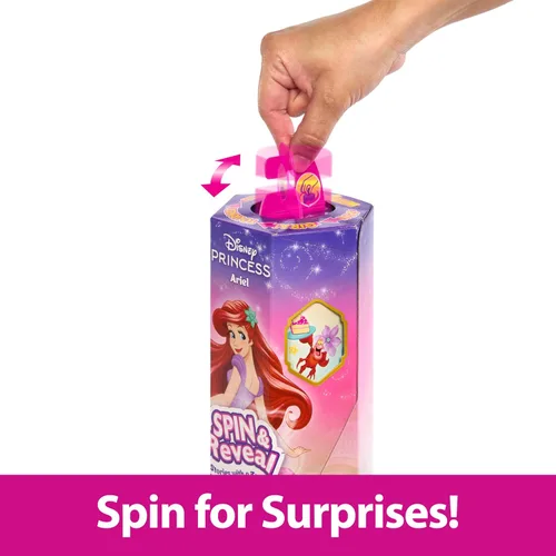 Miniatura 3 de Mattel Disney Princess Ariel - Juego de muñecas de moda, gira y revela con 11 sorpresas, incluyendo 5 accesorios, 5 calcomanías y escena de juego