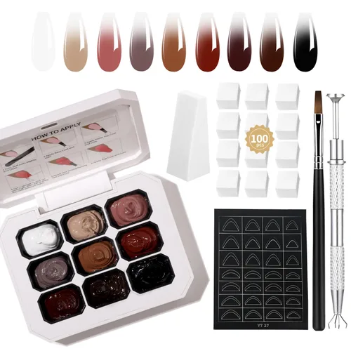 Miniatura 30 de Finger Secret - Juego de 9 colores de esmalte de uñas de gel Ombre Pat, paleta de esmaltes de gel con 20 esponjas de uñas para arte de uñas de gel