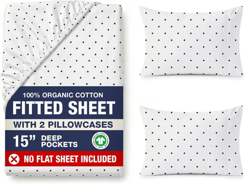 Miniatura 28 de LANE LINEN Sábanas ajustadas tamaño king, 100% algodón orgánico, juego de 3 piezas (1 sábana ajustada, 2 fundas de almohada), tejido percal, ultra
