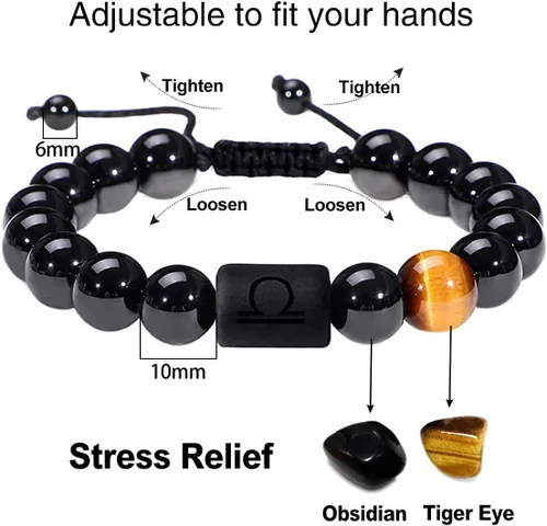 Miniatura 18 de SUMMER LOVE Father's Day Gifts Zodiac Bracelet for Men Women 10mm Natural Black Onyx Stone Star Sign Constellation Beaded Protection Bracelet