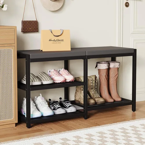 Miniatura 10 de ZHOOGE Banco pequeño para zapatos, banco de almacenamiento, banco de entrada, estante de zapatos con cojín de asiento, organizador de zapatos