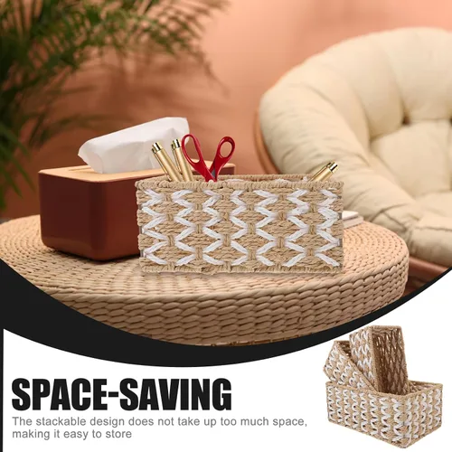 Miniatura 7 de Alipis 3 cestas de almacenamiento tejidas con cuerda, hechas a mano, apilables, organizador decorativo para encimera, estante, tanque de inodoro