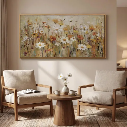 Miniatura 4 de Arte de pared botánico vintage con marco grande para sala de estar, impresiones de pintura en lienzo floral rústico neutro, cuadro retro de flores