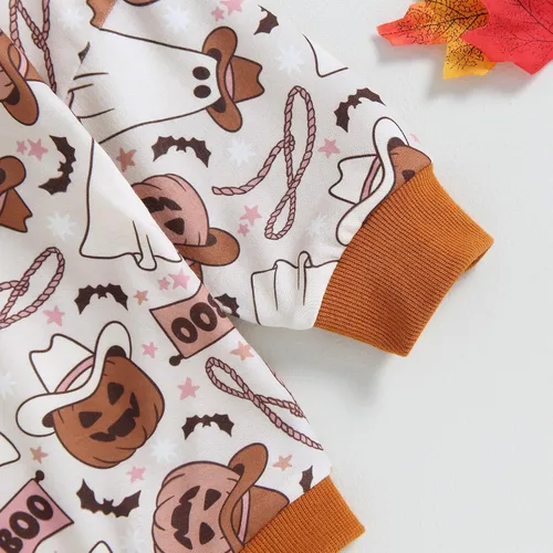 Miniatura 32 de Adobabirl Traje de Halloween para bebé, sudadera de fantasma, calabaza, mameluco, suéter de gran tamaño, lindo para otoño e invierno