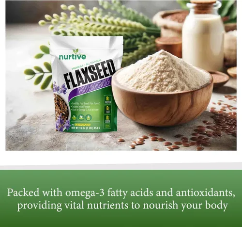 Miniatura 3 de Polvo de proteína de linaza a base de plantas, rica en omega-3 y antioxidantes, ideal para la recuperación después del entrenamiento, impulso