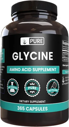 PURE ORIGINAL INGREDIENTS Glicina (365 cápsulas) sin magnesio o rellenos de arroz, siempre puro, verificado por laboratorio