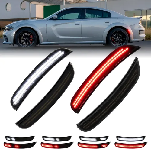 Miniatura 12 de luces LED blancas de señalización lateral para Dodge Charger 2015-2024, luces de parachoques delanteras y traseras con lente ahumada, faros Blanco