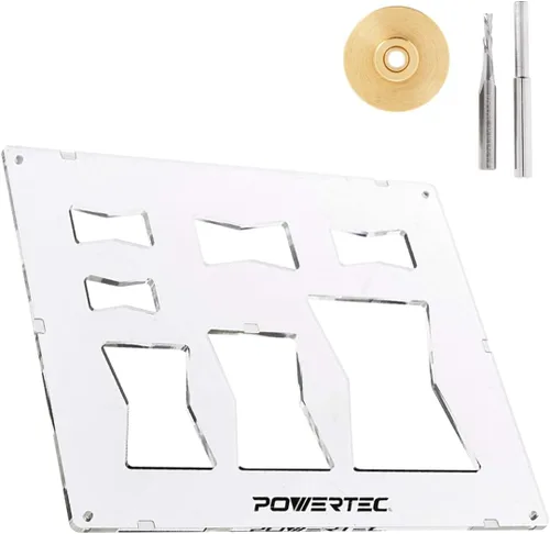 POWERTEC 71869 Brocas de Router Kit de Incrustaciones de Latón Macizo con Plantilla de Mariposa 7 en 1 Pajarita Decorativa