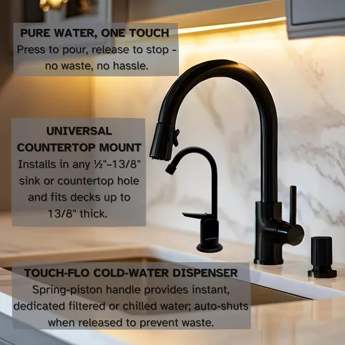Miniatura 7 de Westbrass CO127-11 Kit de grifo dispensador de agua fría pura estilo Touch-Flo de 6 pulgadas con unidad de filtro en línea debajo del fregadero y 2