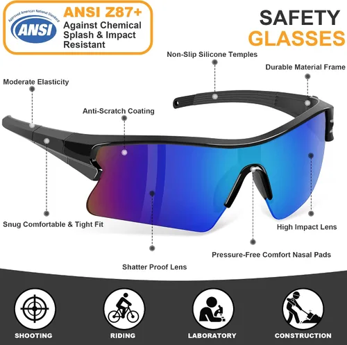 Miniatura 3 de Gafas de seguridad con protección UV para hombres, antiarañazos, conformes a ANSI z87+, gafas protectoras de goma antideslizante con patillas