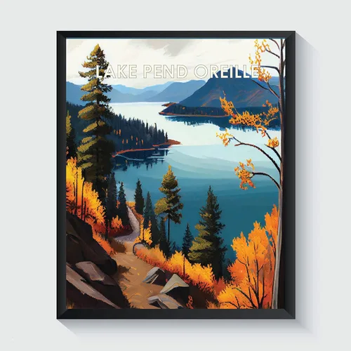 Miniatura 15 de Yellowstone Lake - Póster impreso artístico, ilustración, arte de pared, decoración de paisaje retro, paisaje, obra de arte para decoración de Lago