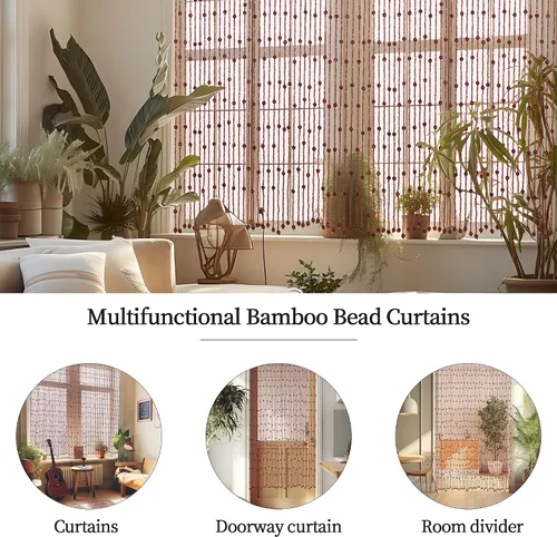 Miniatura 4 de Cortinas de cuentas Foreate para puertas hechas a mano con cuentas de madera y bambú, cortina bohemia colgante hippie para pasillos y ventanas, 38